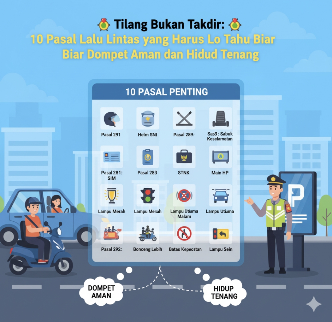 🚦 Tilang Bukan Takdir: 10 Pasal Lalu Lintas yang Harus Lo Tahu Biar Dompet Aman dan Hidup Tenang